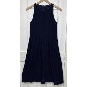 NWOT Ann Taylor Petite Eyelet Midi Dress Fit & Flare Size 4P Navy Blue Pleated